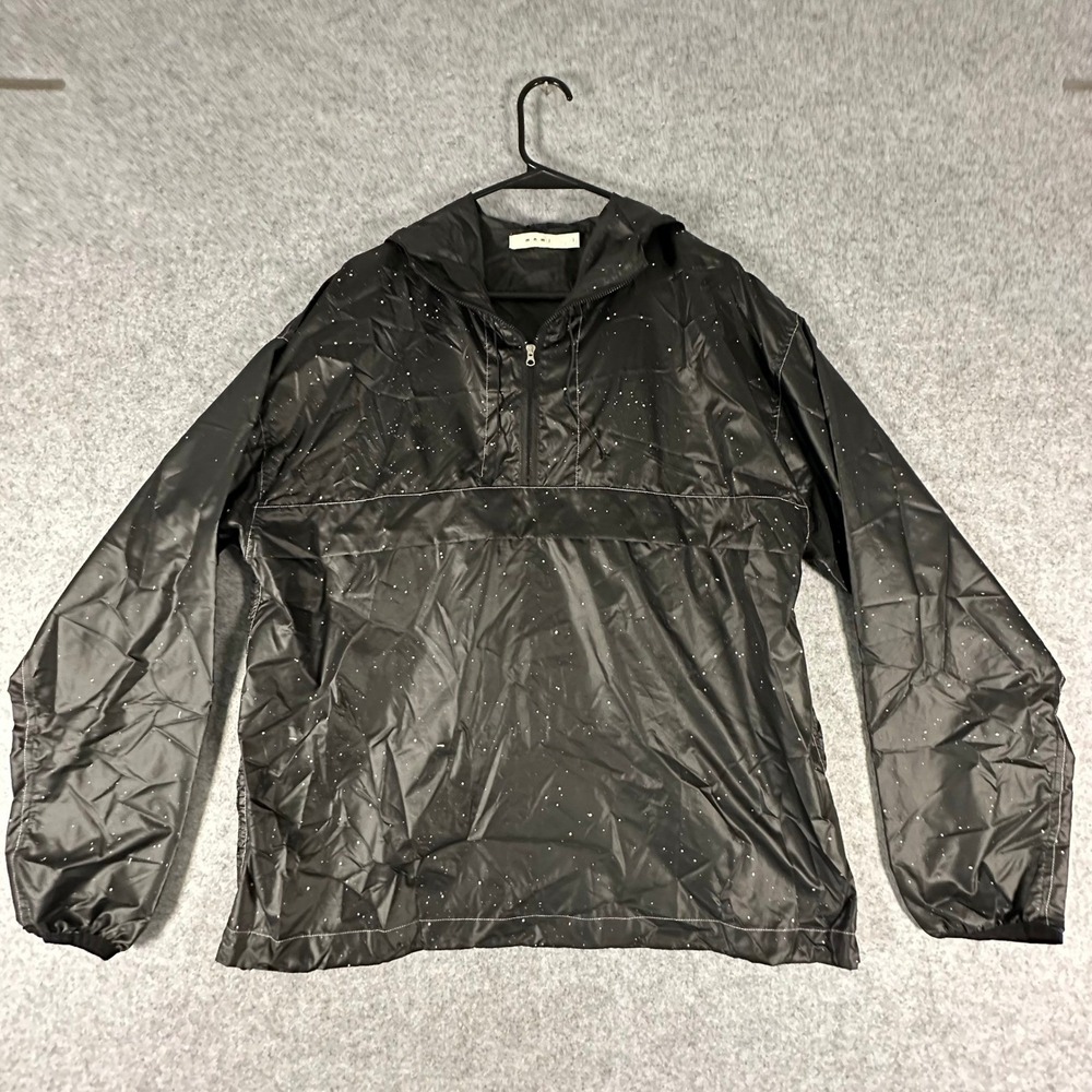 MNML Windbreaker Jacket Mens Large Black Paint Splatter Half Zip Anorak Dotted
